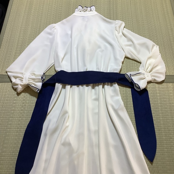 Vintage White Ruffle Dress Blue Trim ILGWU Tag Adolph Schuman for Lilli Ann 70s - Picture 10 of 11